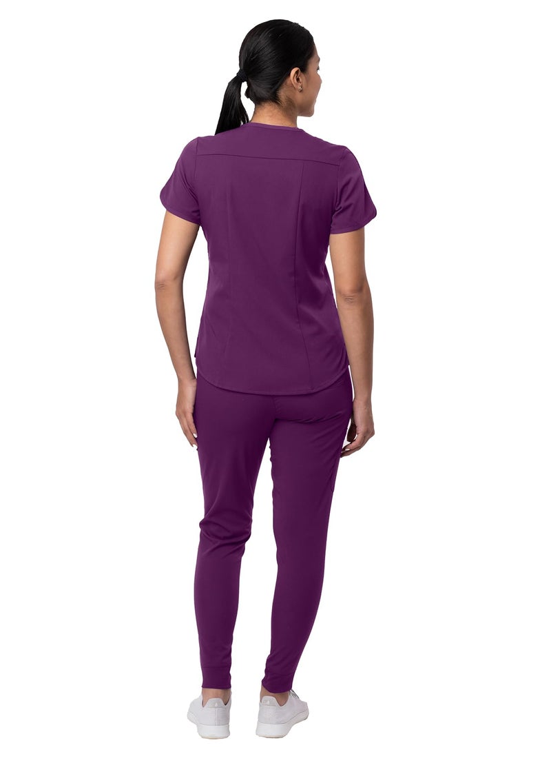 Adar Uniforms Adar Pro Athletic Scrubs Set For Women - Stretch V-Neck Scrub Top & Yoga Jogger Cargo Scrub Pants, 10 Pockets - P9500 - Eggplant - L - Image 2